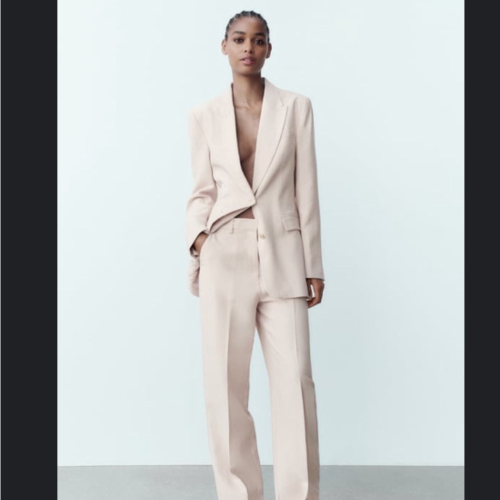 Zara Fitted Straight Cut Blazer. Beige/Pink. Size small. NWT